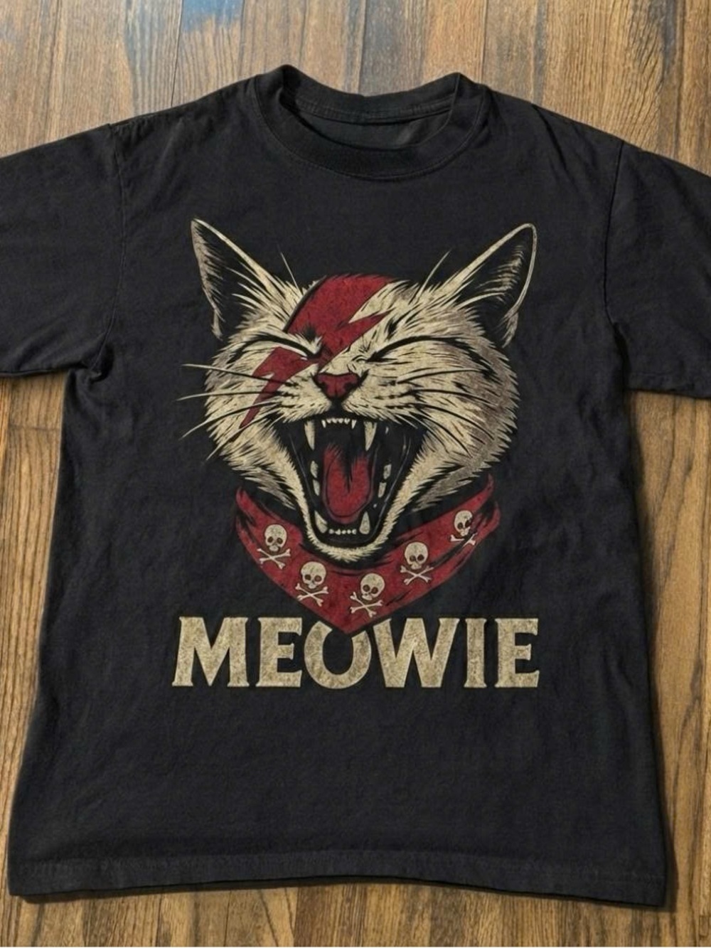 Meowie Black Cat Graphic Tee - Rock Cat Design